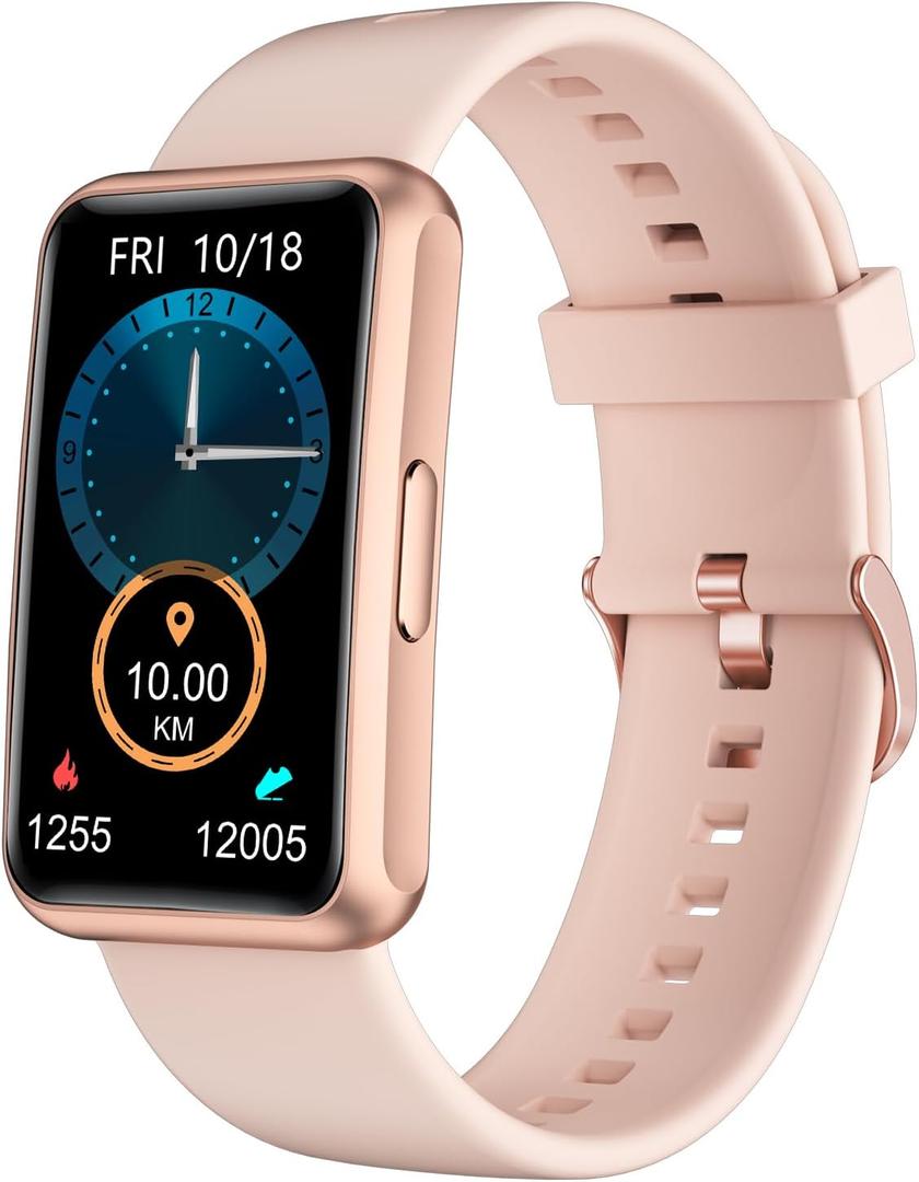 HUAKUA Fitness Tracker No Bluetooth No APP No Phone Needed, Fitness Watch for Men Women Parents IP68 Waterproof with Full Touch Screen Steps Calories Counter Sleep Tracker Alarm Clocks (Pink)