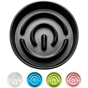 MOPANG Ceramic Slow Feeder Dog Bowls, 0.6 Cup Slow Feeder for Small Dogs and Cats, Puzzle Maze Bowl, Prevents Choking, 6in, Black