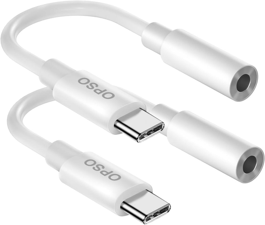 2 x OPSO USB Type C to 3.5mm Female Headphone Jack Adapter, (2-Pack) USB C to Aux Audio Dongle Cable Cord for iPhone 15/15 Pro/Pro Max/Plus, Samsung Galaxy S23/S22/S21 Ultra, iPad Pro, MacBook, Pixel XL