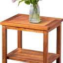 VINGLI 2-Tier Solid Wood Outdoor Side Table, Weather-Resistant Patio End Accent Table Wooden Coffee Table for Garden, Balcony, Porch