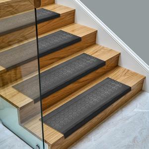 Ottomanson Bullnose Stair Treads Outdoor Coin Heavy-Duty Non-Slip Stair Mats Best Grip on Concrete, Brick & Textured Step Fastening Required for Wooden & RV Steps, Pack of 5