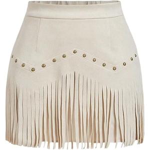 SweatyRocks Women's Suede Fringe Sexy Cowgirl Skirts Country Concert Outfit Western High Waisted Skirt, Size -XS