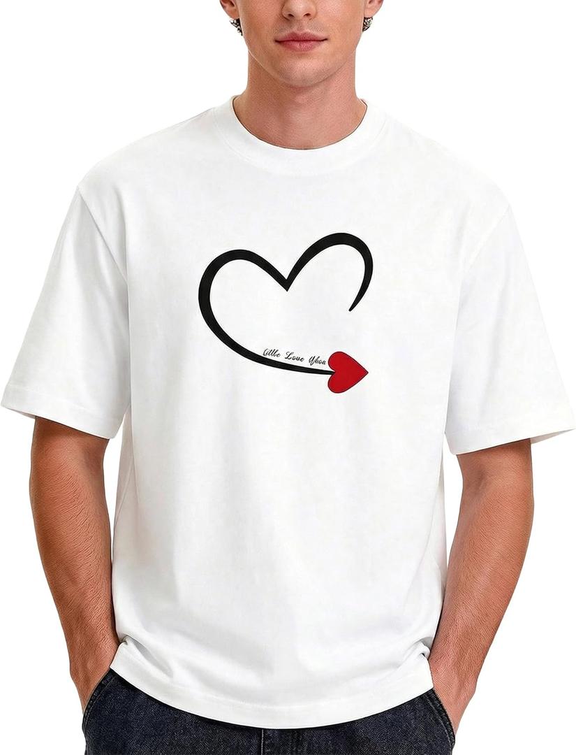 Womens Mens Lover Heart T-Shirt Couples Matching Casual Shirts Crew Neck Shirts Short Sleeve Tops (White)