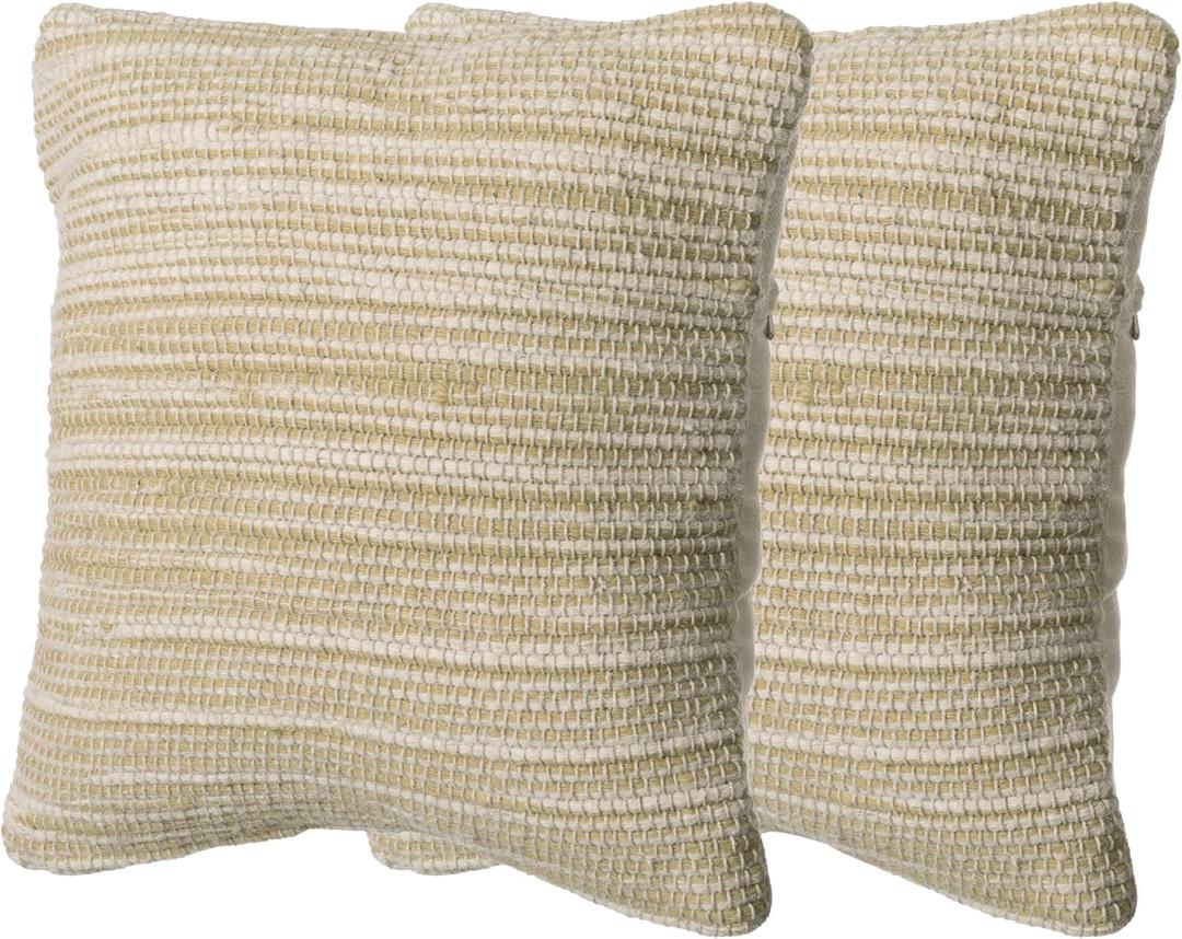 Set of 2 16" Handwoven Wool & Cotton Throw Pillow Cover with Woven Knit Texture, Sand