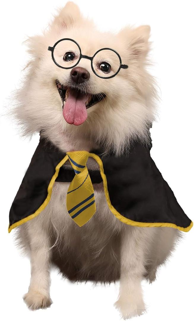 Halloween Dog Costume Wizard Pet Shirt Funny Cat Clothes for Dogs Cats Clothing Outfits with Glasses (Medium,Yellow) (Medium(Neck:18"))