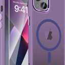 WRJ Magnetic Case for iPhone 13,iPhone 14 Case with Screen Protector, Magnetic Translucent [Compatible with Magsafe] Slim Anti-Fingerprints Shockproof Protective Cover for Women Men-Purple