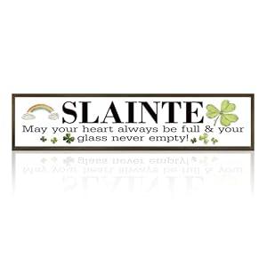 St. Patrick's Day Slainte Wooden Sign, Irish Blessing Quote, Rainbow Shamrock Decor for Kitchen Shelf, Office Desk, Tiered Tray St. Patrick's Day Gift