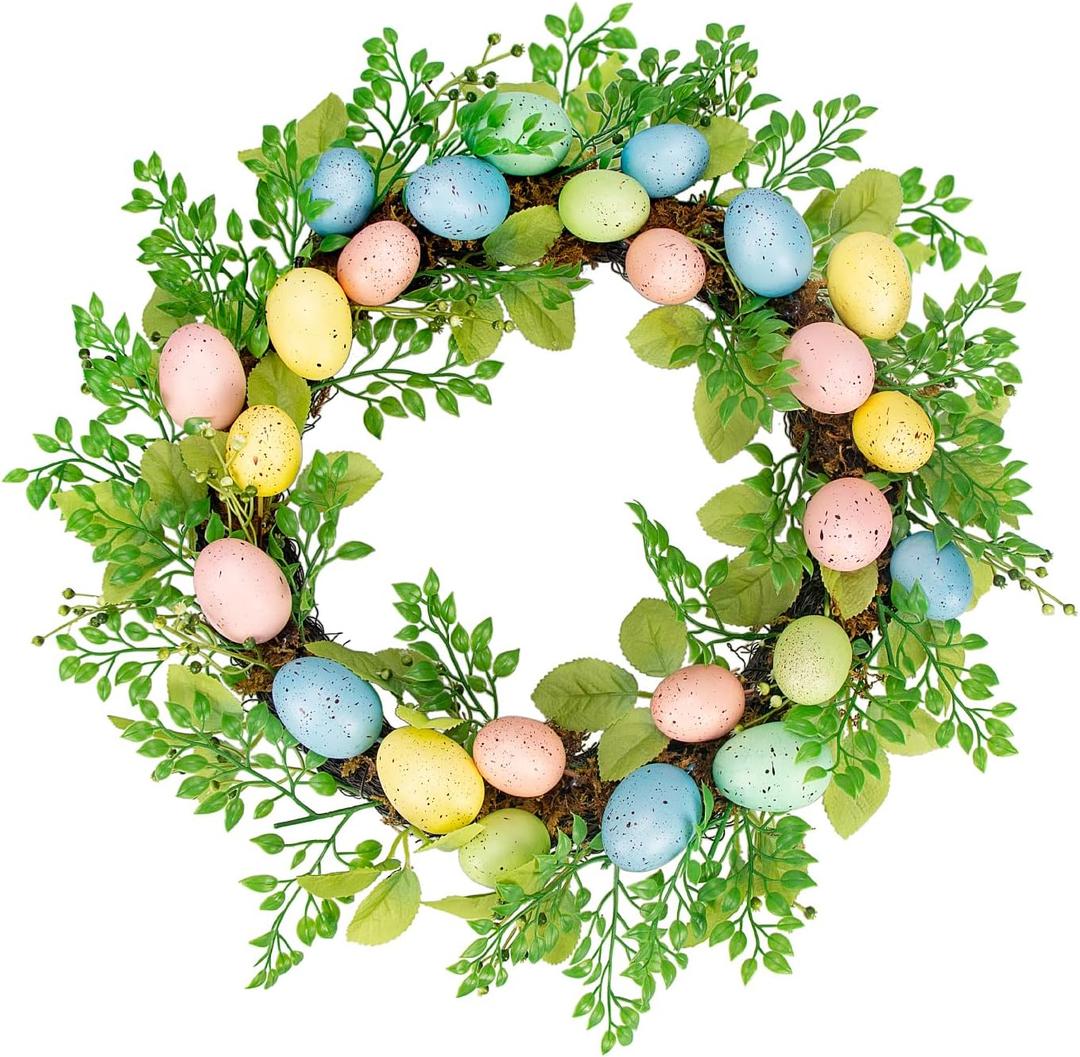18 Inch Colorful Eggs Easter Wreaths Decorations for Home, Easter Wreaths for Front Door Spring Decoration for Indoor Outside Porch Wall Window