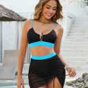 BMJL Womens High Waisted Bikini Sets Mesh Swim Skirt Tummy Control Swimsuits Color Block Bathing Suit 2025 (M)