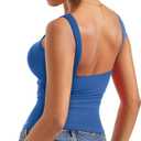 SUUKSESS Women Padded Open Back Boat Neck Tank Tops Double Lined Basic Shirts (Blue, L)