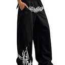 ZAFUL Womens Wide Leg Sweatpants Y2K Gothic Graffiti High Waisted Lounge Pants Athletic Joggers Pants with Pockets 2-Black Large