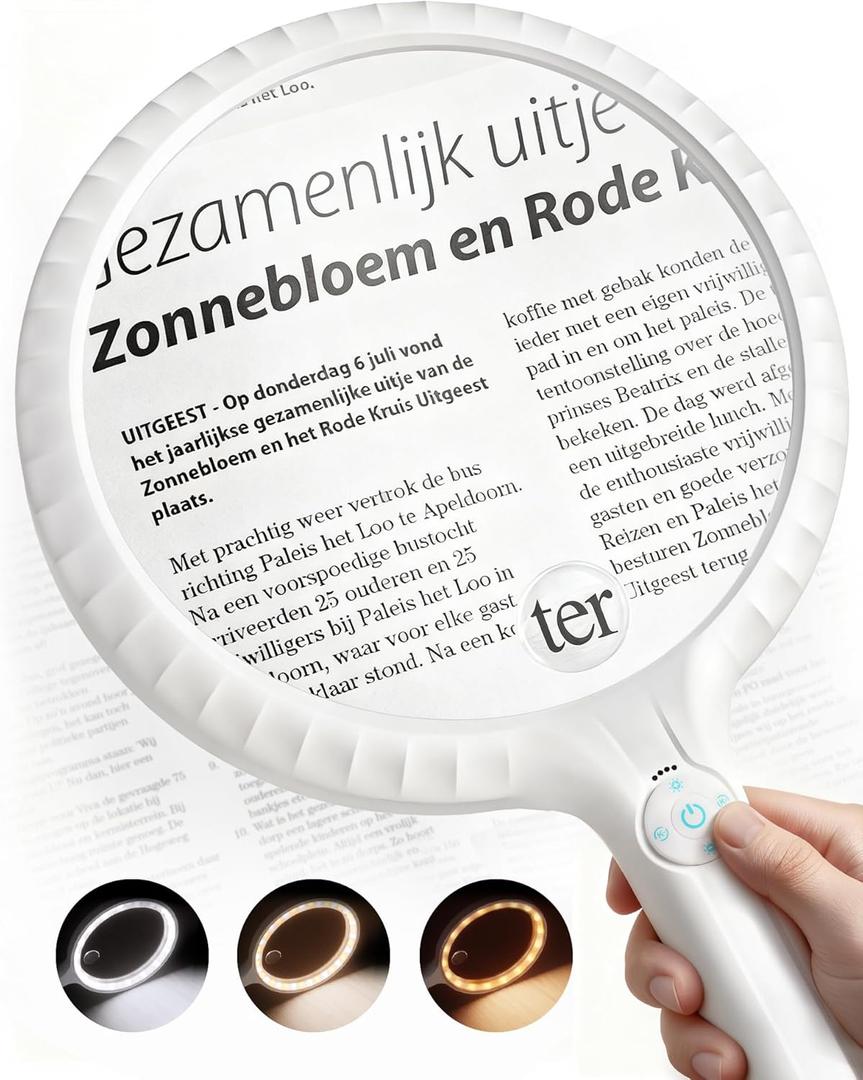 ARTDOT Large Handheld Magnifying Glass for Reading and Close Work, Adjustable Brightness Magnifier as Gifts for Seniors, Grandma, Grandpa