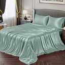 Vonty Satin Sheets Queen Silky Soft Satin Bed Sheets Mint Green Sheet Set, 1 Deep Pocket Fitted Sheet + 1 Flat Sheet + 2 Pillowcases