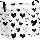 FXOCSHE Heart-Shaped Collapsible Waterproof Laundry Basket, Black Hearts