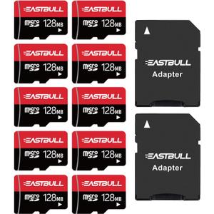 (Not 128GB) 128MB 10-Pack of Micro SD Cards, EASTBULL SD Memory Cards 128MB SD Cards Pack Full HD Video 90MB/s UHS-I U1 Class 10 for Surveillance Security Cam (10 Units and 2 Adapters) (128MB Full HD Video 10Pack)