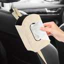 Car Seat Side Tissue Holder, Rectangular Leather Hanging Tissue Box Cover for Cars Front Seats, Automotive Seat Storage Organizer for Phone, Stuff, Universal Interior Car Accessories (Beige)