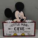 Little Man Cave Wooden Hanging Wall Sign, Mouse Wood Hanging Sign for Boy's Room Decoration, Baby Boy Nursery Door Sign Decor For Toddlers Kids Bedroom Red & Black Buffalo Plaid