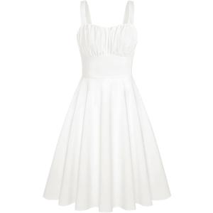 Belle Poque Vintage Floral Dress for Women 2026 Summer A-line Sleeveless Flowy Midi Elegant Wedding Guest Cocktail Dress (White, S)