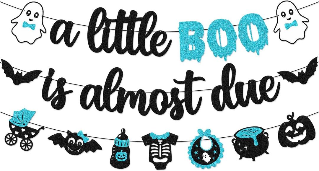 A Little Boo is Almost Due Banner Boy Halloween Baby Shower Banner Halloween Gender Reveal Party Decorations Bats Ghost Theme Baby Shower Party Supplies