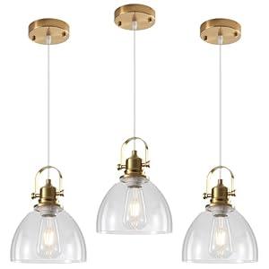 Otmilance Glass Pendant Lights Kitchen Island 3 Packs, Gold Kitchen Pendant Lighting Over Island, 7.5 inch Modern Kitchen Island Pendant Lights, Farmhouse Pendant Light for Kitchen, Bedroom, Bathroom