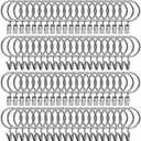 100 Pack Curtain Rings with Clips Hooks 1.5 inch Rustproof Matte Metal Stainless Steel Drapery Rings for Tension Rod Bracket Eyelets Decorative Hangers, Silver (1.5" Interior Diameter)