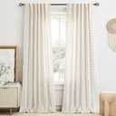 Natural Linen Boho Curtains 84 inches Long for Living Room Gold and Beige Stripe Geometric Pattern Light Filtering Curtains Western Bohomian Drapes Cream Rustic Farmhouse Home Decor Back Tab 2 Panels