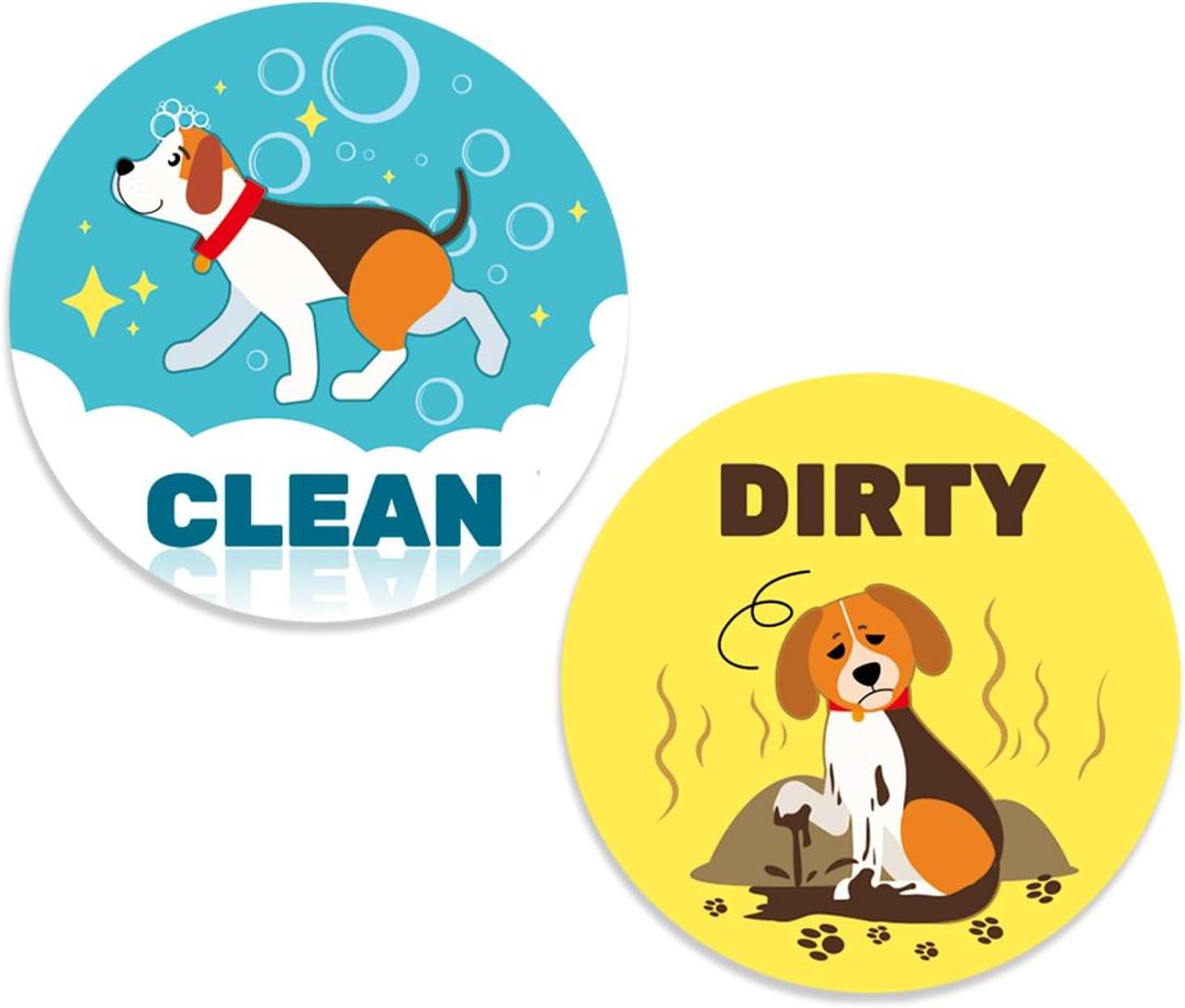 3 x Dishwasher Magnet Sign, Double Sided Clean Dirty Flip Sign Label Funny Animal Theme Dishwasher Magnet Suitable Organization for Home Kitchen Laundry Room Decor Accessories Parts (Dog Style), 9x9cm/3.54x3.54in, (Mix)