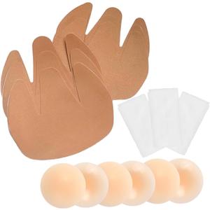 Majurphy Breast Tape for Women 6 Pack | Boob Tape Lift with Silicone Nipple Covers & Wet Wipes | Strapless Adhesive Bra Tape for Large Breast | Body Tape for Backless Dresses | Nude Beige (E-F Cup)