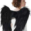 Angel Wings and Halo Headband for Women Adults Girls - Chiffon Fairy Wings, Costume for Halloween Christmas Party Cosplay (Medium, Black)