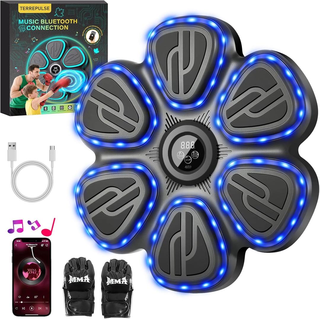 Music Boxing Machine for Kids,Wall Mounted Training Punching Machine for Teenager & Adults,Smart Interactive Boxing Machine with LED Lights & Bluetooth (Black)
