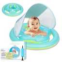 Relaxing Baby Sun Canopy Baby Swimming Float, Widend Dual Air Chambers Anti-Roll and Anti-Flip Design, Toddler Pool Float with Adjustable Seat is for Baby 6-24 Months