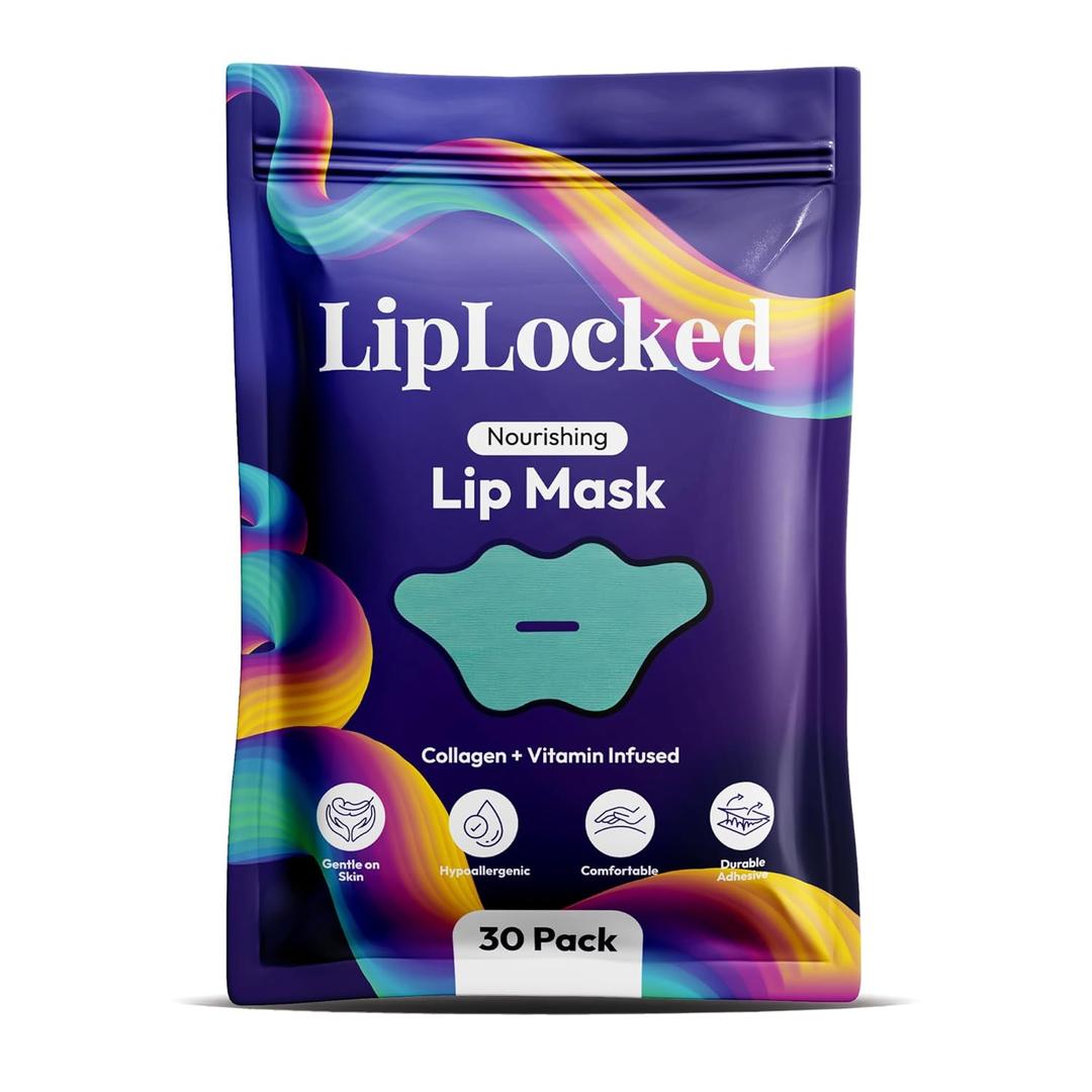 LipLocked 30-Pack Collagen Lip Mask Nourishing Lip Masks with Aloe Vera, CoQ10, Vitamin B5, B7 & E Anti-Wrinkle & Anti-Aging Treatment for Soft, Smooth Lips While You Sleep