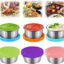 6 Packs Salad Dressing To Go Containers, 1.6/2.4 oz Small Reusable Stainless Steel Sauce Cups With Silicone Lids, Condiment Containers with Lids For Lunch Boxes Picnics Travel Kitchen Storage (1.6oz)