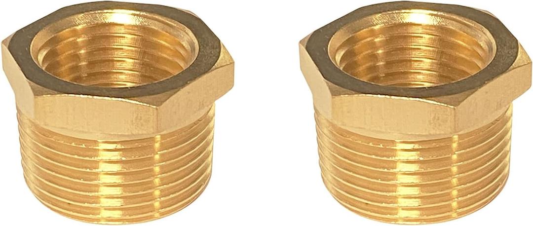 YOUHO 1 to 3/4 reducer Brass Threaded Pipe Fitting 1 NPT Male x 3/4 NPT Female Hex Bushing Adapter (Pack of2)