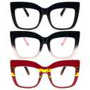 REAVEE 3 Pack Oversized Reading Glasses for Women Thick Large Frame Blue Light Blocking Stylish Computer Readers Spring Hinge,Black Pink Red 3.0