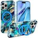 LONTECT for iPhone 16 Pro Max Case with 360° Spin Magnetic Stand [Compatible with Magsafe], Slim Fit Shockproof Full Body Rugged Phone Case Peacock Green