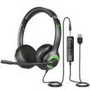 USB Headset with Mic for PC, On-Ear Computer Laptop Headphones with Noise Cancelling Microphone in-line Control for Home Office Online Class (USB+3.5mm, Green)