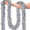 39.5 Ft Christmas Tinsel Garland, Reusable Holiday Metallic Christmas Tree Garland Decoration for Xmas, Wedding, Birthday, Home Party Decor (Silver)
