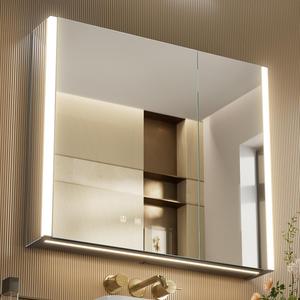 KWW LED Lighted Bathroom Medicine Cabinet with Sockets & USBs, Defogger, Dimmable, 3 Color Light Makeup Mirror, Easy to Install, Wall Mounted Cabinet (2 door-31 * 28)