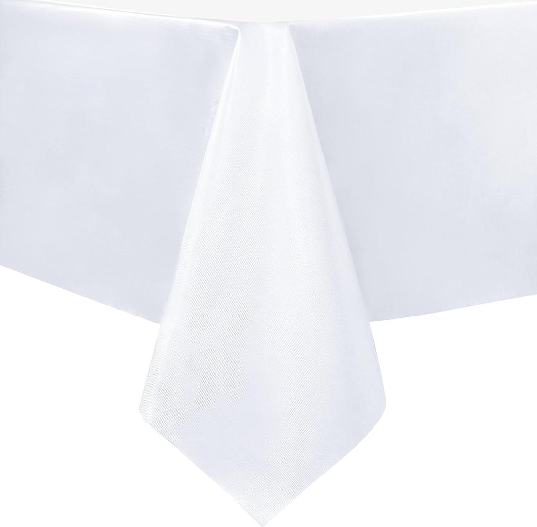 sancua 100% Waterproof Rectangle PVC Tablecloth - 60 x 102 Inch - Oil Proof Spill Proof Vinyl Table Cloth, Wipe Clean Table Cover for Dining Tables, Buffet Parties and Camping, White