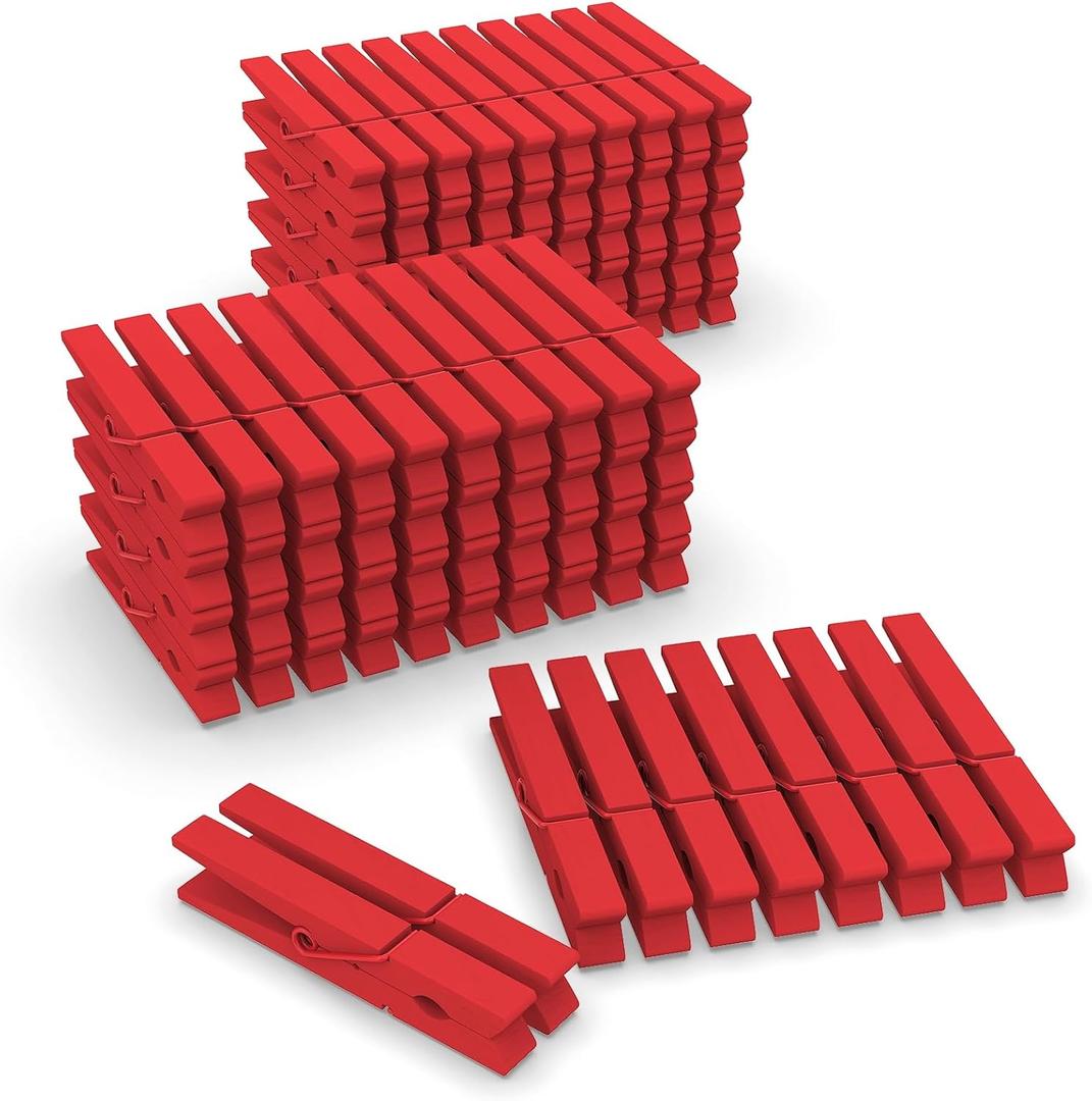 100 Pcs Colored Clothes Pins Wooden, Red Clothespins for Crafts, Clothing Pins for Hanging Clothes Classroom 2.9 Inch