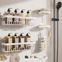 Veken Adhesive Shower Caddy 5-Pack,Heavy Weight Bearing,Large Wall Mounted Shower Shelves Rack,Organizer Storage Accessories with Soap Dish&Toothbrush Holder,Ideal for Bathroom,Home&Kitchen,White (5-Piece Set for Hall Bathroom (Rustproof Upgrade))