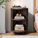 17.76''W Fluted Nightstand with 2 Sliding Doors, 2-Tier Storage, Walnut, 1 Pack