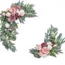 Ling's Moment 2pcs Artificial Welcome Sign Swag Wedding Arch Flowers Decorations Floral Eucalyptus Willow Garland Dusty Rose & Cream Rose Ceremony Party Reception Easel Door Wall Home Entryway Outdoor