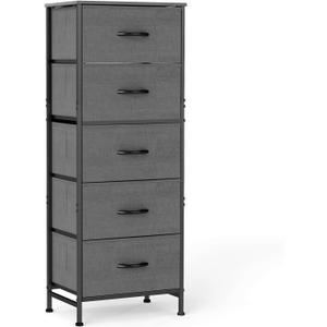 Sweetcrispy 5 Drawer Dresser with Fabric Bins Steel Frame Wood top Storage Chest for Bedroom Closet Hallway Gray Compact Organizer Durable Home Storage Solution