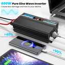 OLTEANP 600W Power Inverter Pure Sine Wave Inverter 12V DC to 120V AC Converter for Car, Truck, Home, Vehicles, Laptop, Car Inverter 12V to 110V with 2 AC Outlets, 2 USB Ports, LCD Display