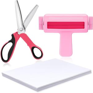Feifeiya Paper Crimper, 9" Pinking Shears, Glossy Thin Inkjet Paper 100 Sheets 8.25 x 11.6 Inches for Chip Bags Crafting for Inkjet Printer, Dye Ink 115gsm (Rose Red, Pink)