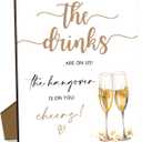 The Drinks Are On Us Wooden Sign with Stand, 8 x 11 Inch Table Sign For Reception, Wedding/Bridal Shower Table Decor Supplies, Wedding Party Decorations