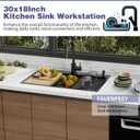 30x18In Black Stainless Steel Kitchen Sink Workstation,Drop-In,Single Bowl