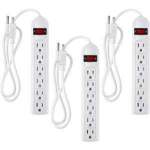 3 Pack 6 Outlet Power Strip Surge Protector 4 ft Flat Plug Surge Protector Profile Flat Plug Overload Power Strip Protection for Home Office(White)